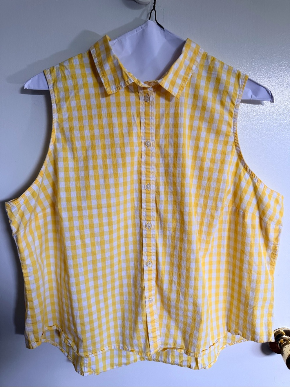J.Crew 3X Yellow Gingham Sleeveless Button Front Blouse Plus Size